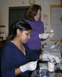 A postdoc and a student in a lab working